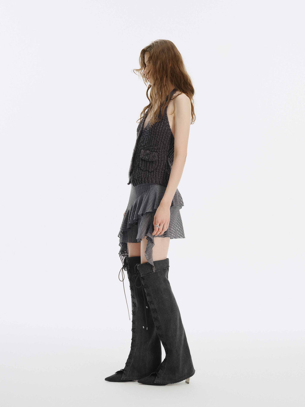 PHAEDRA Lace-Up Gaiter OTK Boots Black Denim