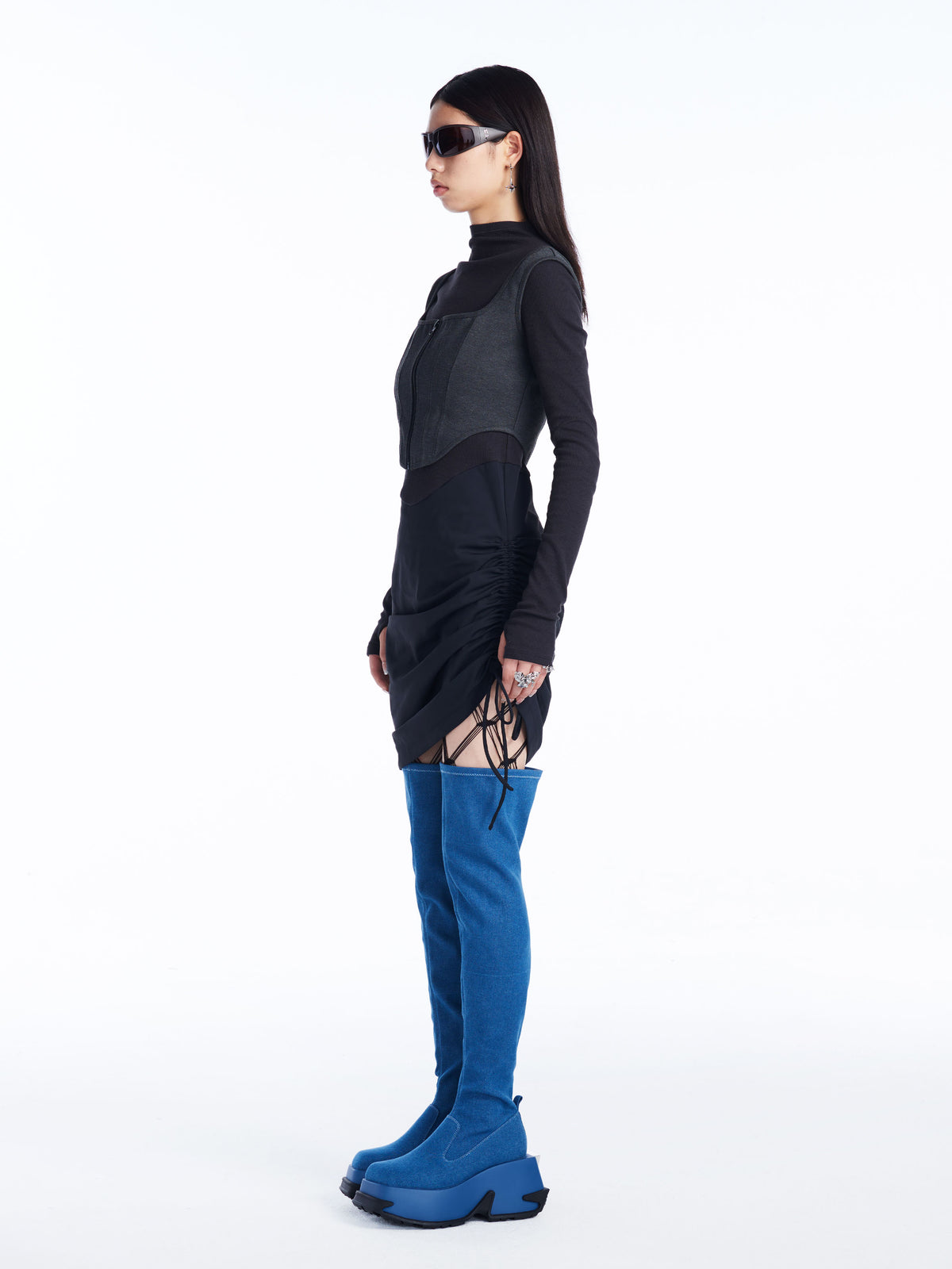 KLYMENE Overknee-Stiefel mit Keilabsatz, blauem Denim