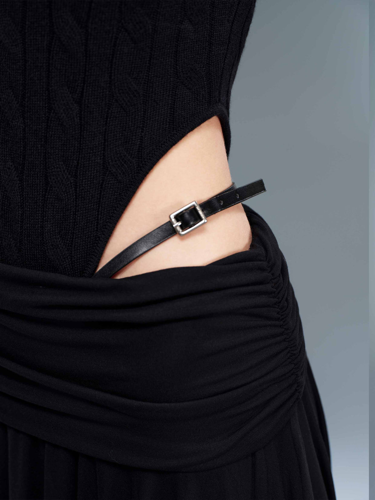 Ruched Asymmetric Midi Skirt Black