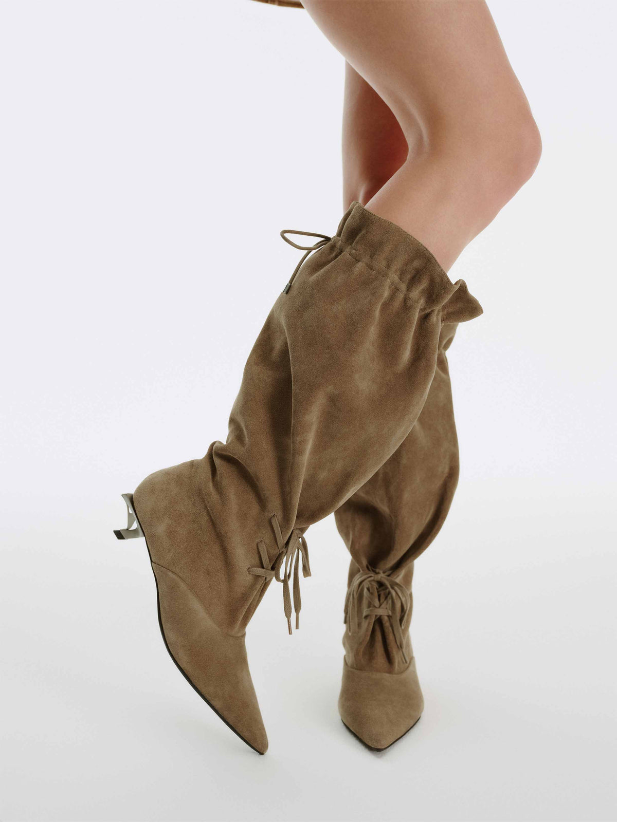 IANTHE Drawstring Knee-High Boots Khaki Brown