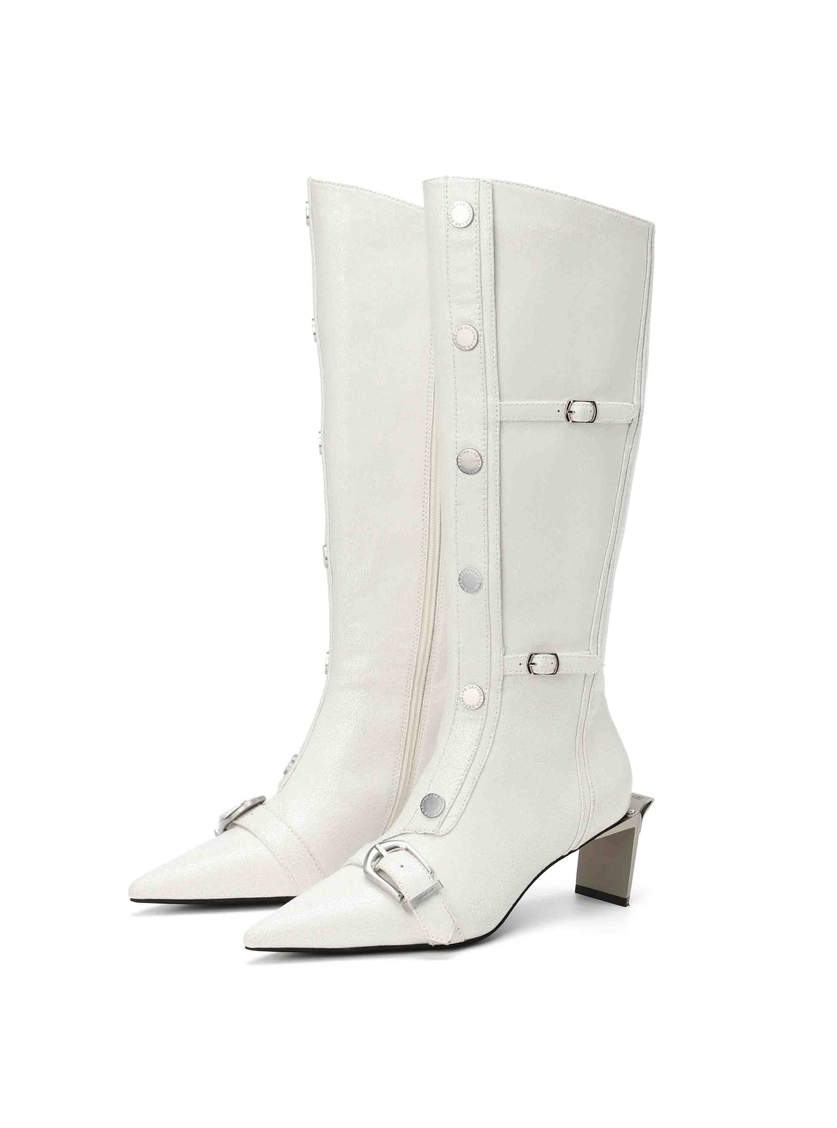 ALECTO Button-Trim Opener-Heel Knee-High Boots Ivory White