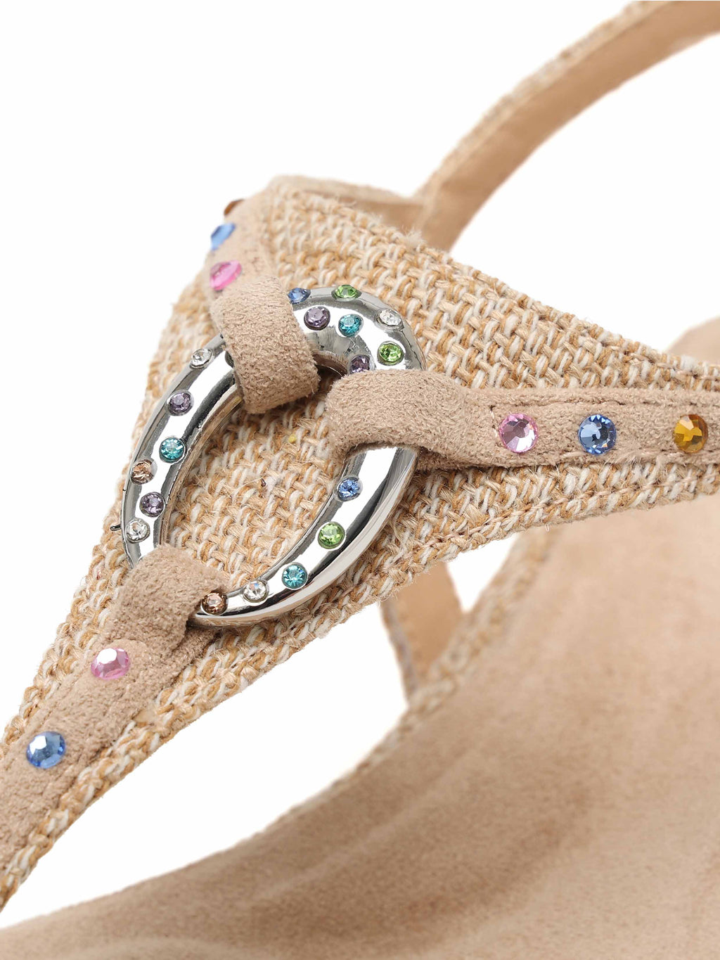 THEIA Crystal Ring Wedge Thong Sandals Beige