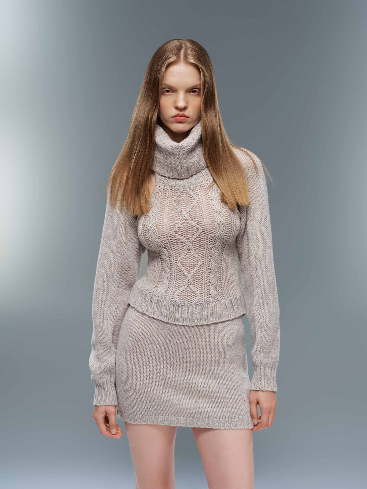 Cable Knit Turtleneck Two-Piece Set