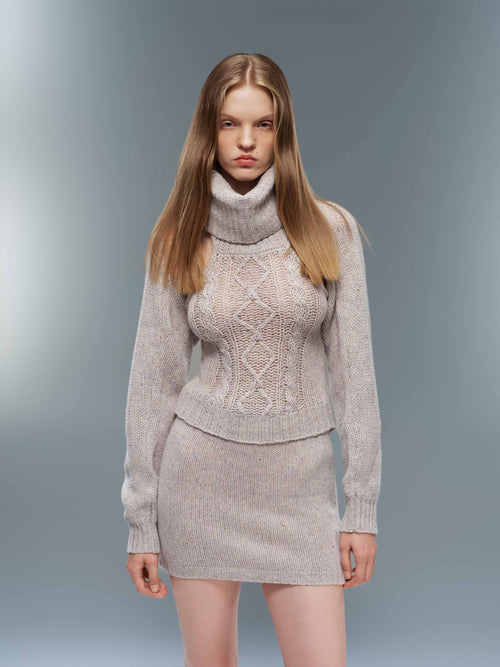 Cable Knit Turtleneck Two-Piece Set