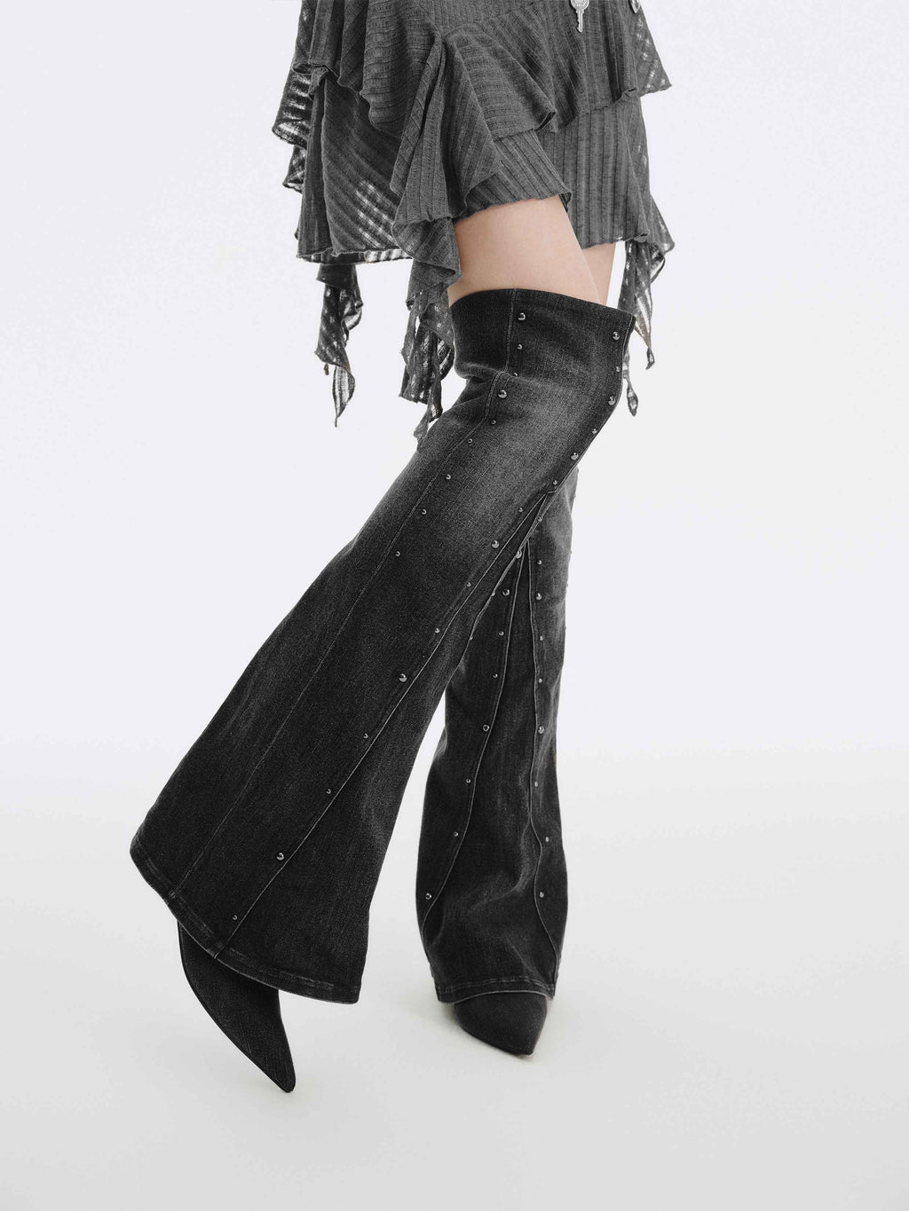 CALLIOPE Studded Gaiter OTK Boots Black Denim