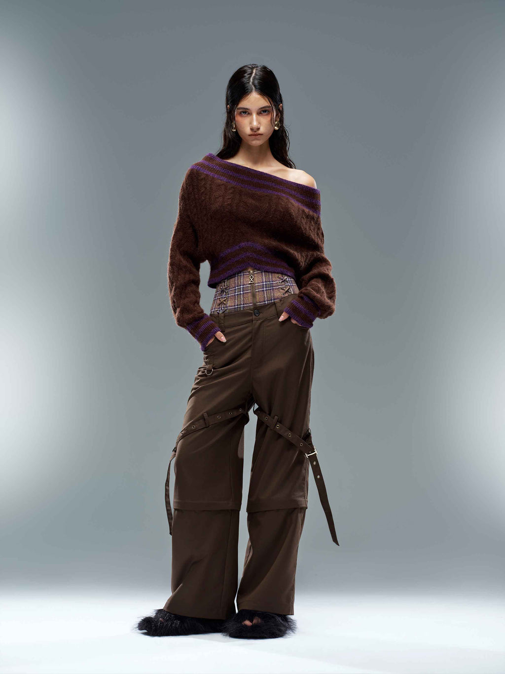 Convertible Plaid Waist Cargo Pants