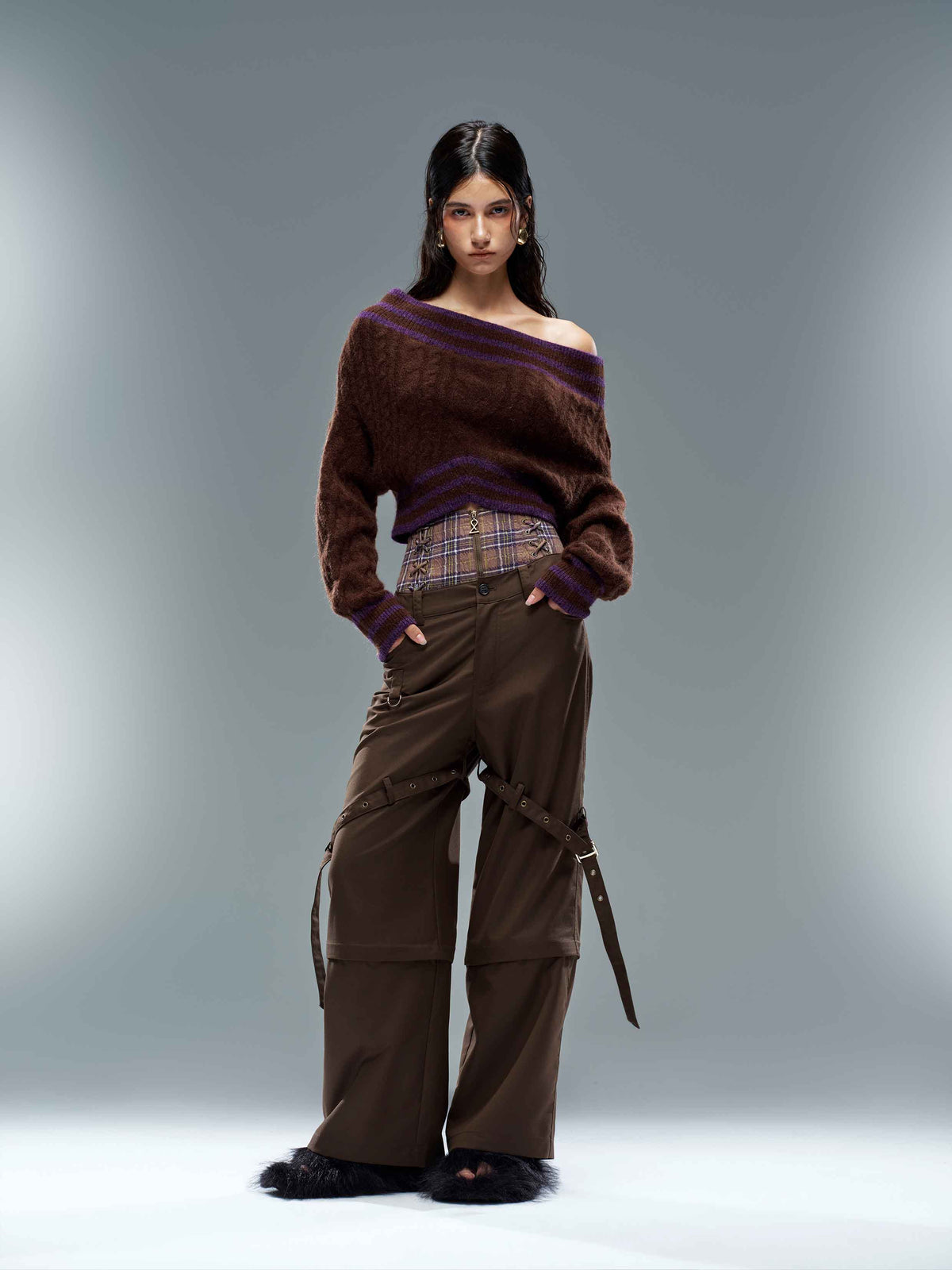 Convertible Plaid Waist Cargo Pants