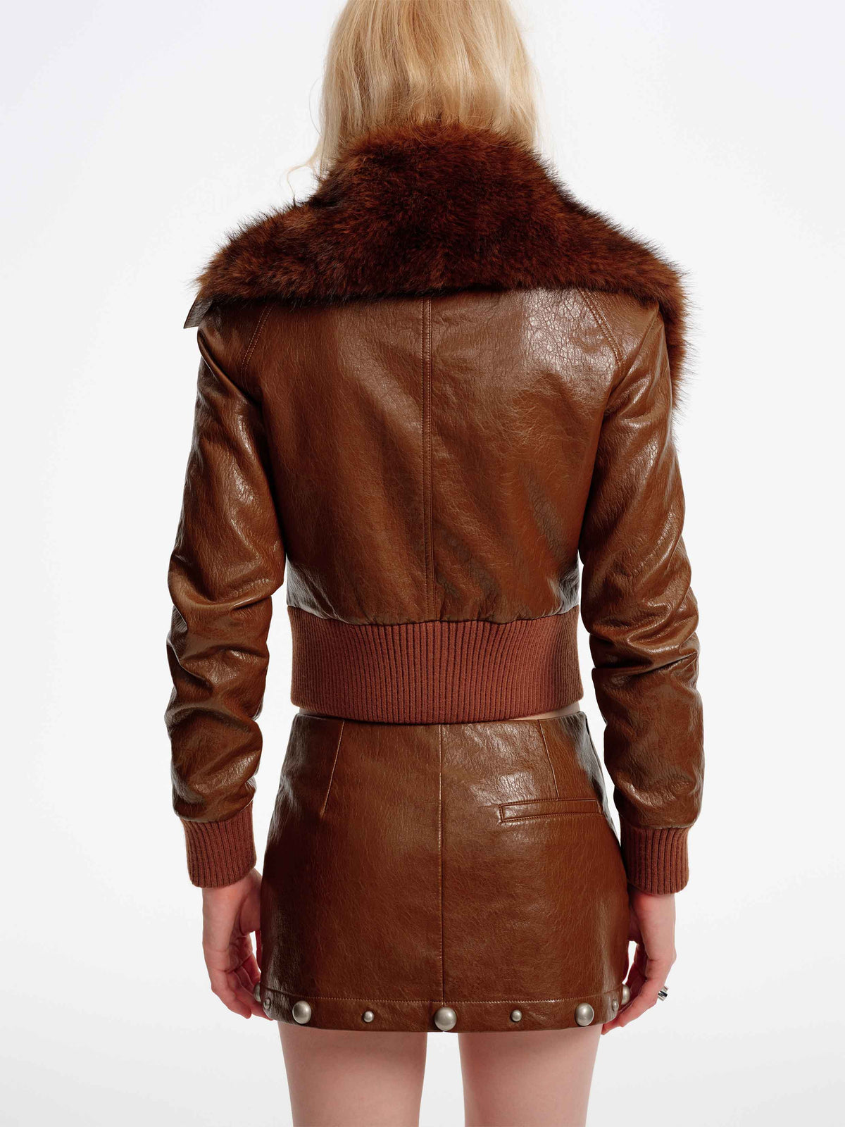 Fur-Collar PU Biker Jacket