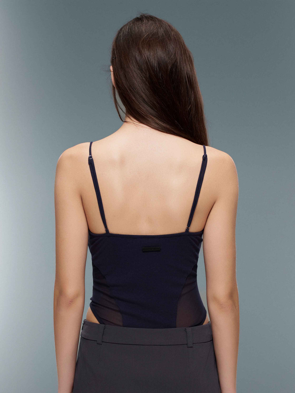 Sheer-Panel Cami Bodysuit Dark Navy Blue