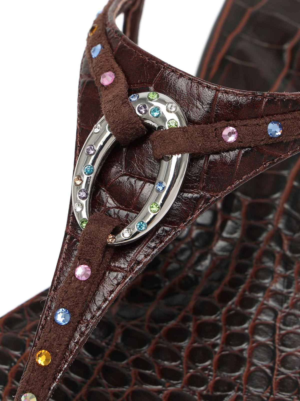 THEIA Crystal Ring Wedge Thong Sandals Brown