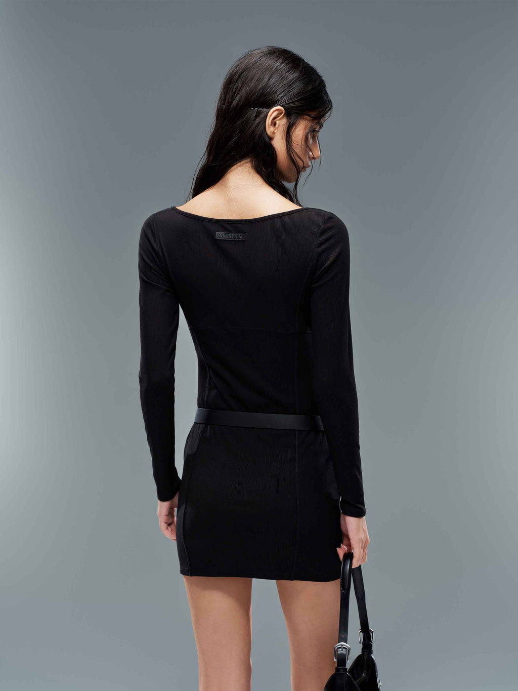 Ring-Detail Fitted Mini Dress Black