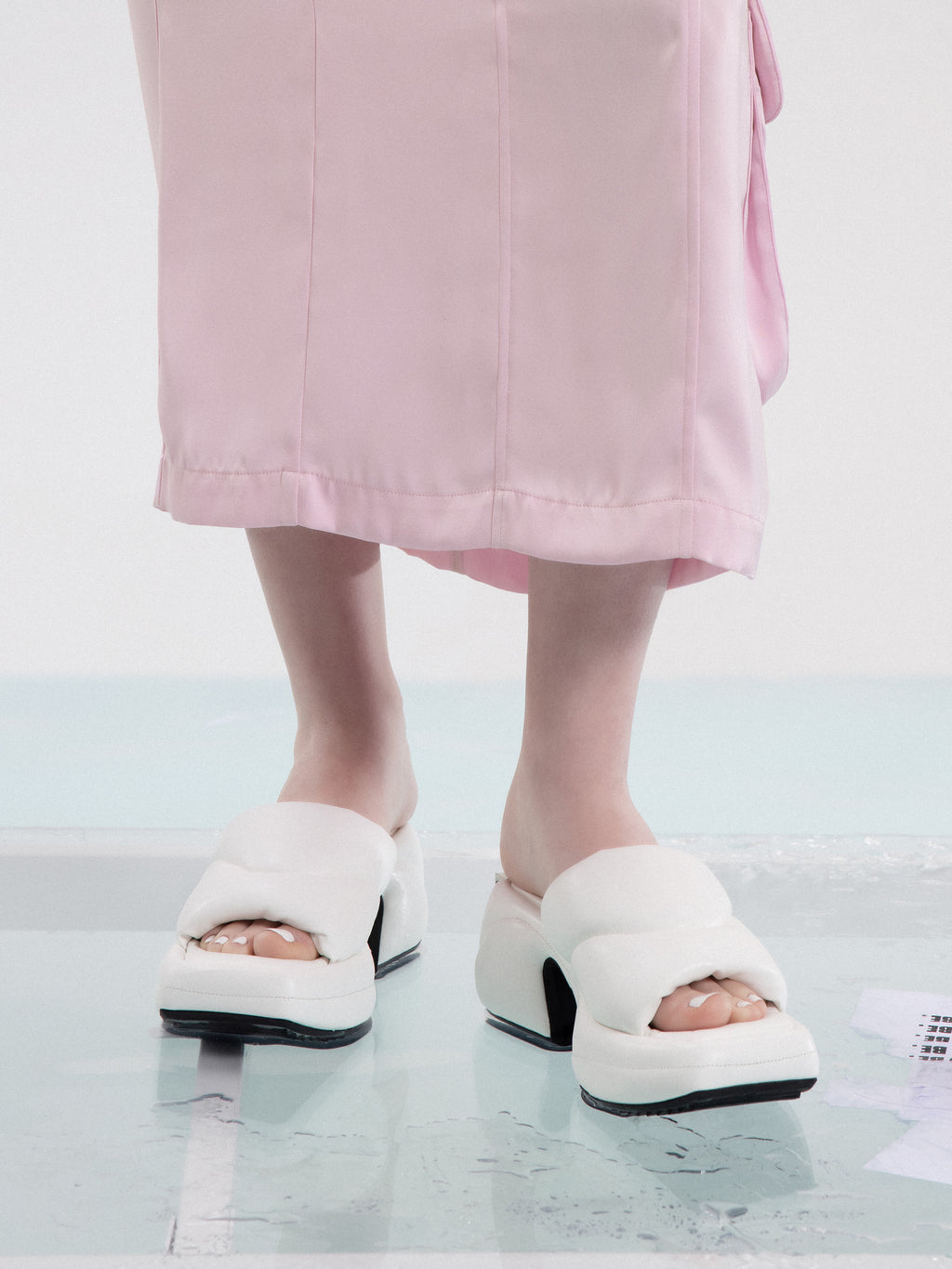 OREA Padded Platform Slides Ivory White