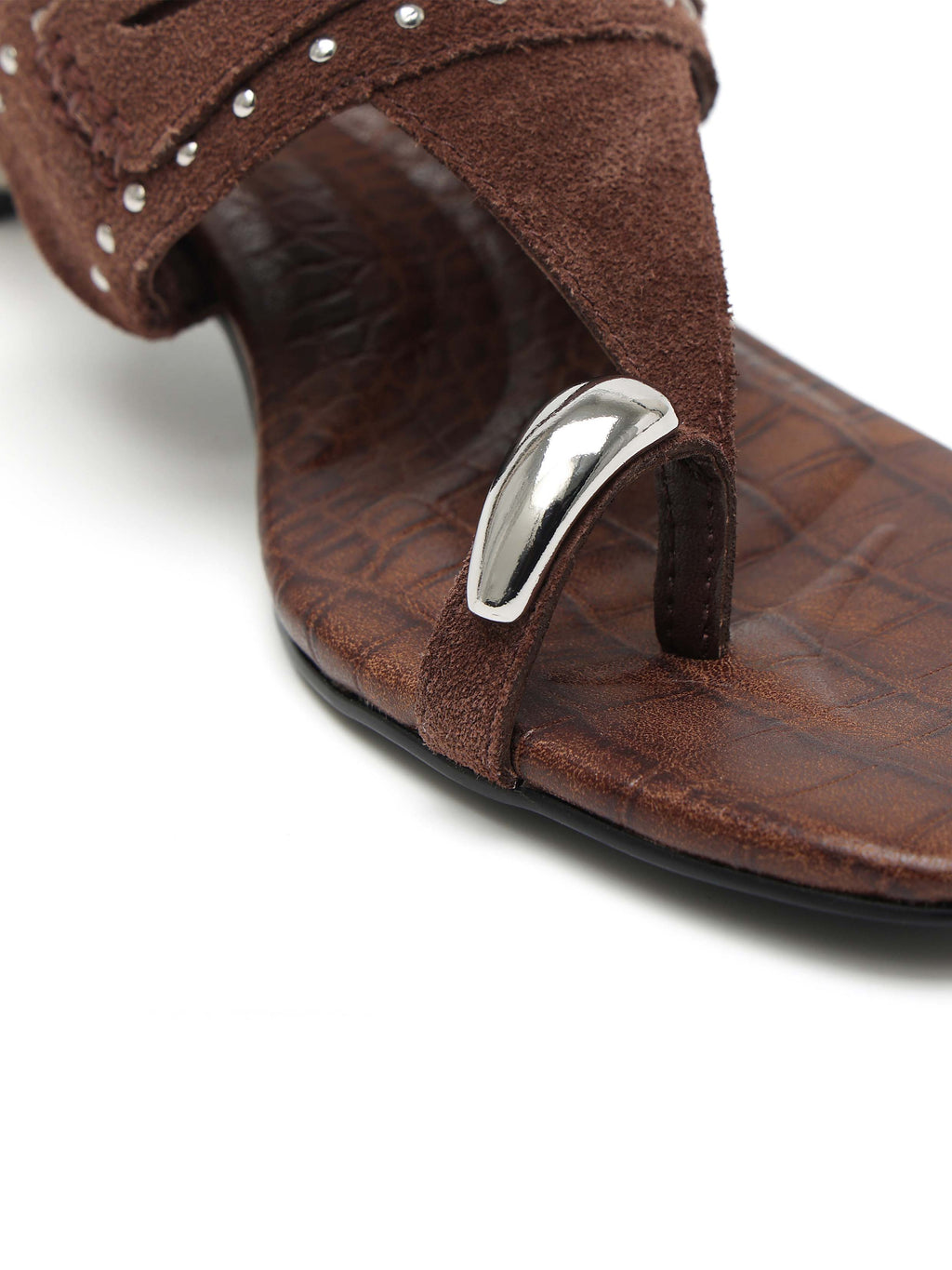 CARPO Studded Thong Opener Heel Sandals Chocolate Brown