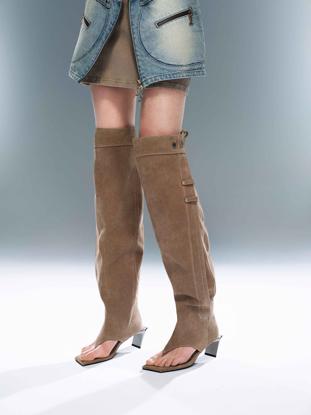 SALMACIS Suede Thong OTK Boots Khaki Brown
