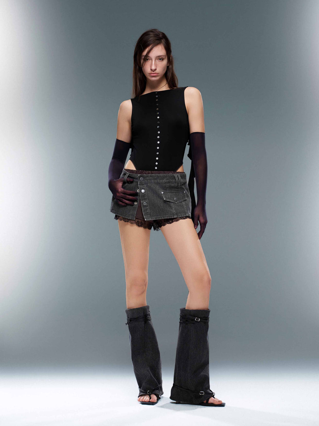 Ruffle Boat-Neck Bodysuit Black