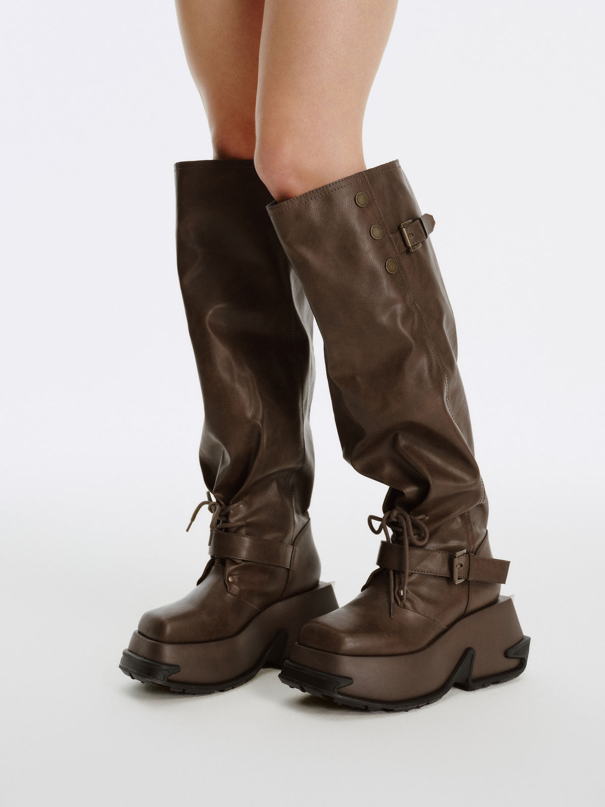ARTEMIS Sculptural Platform OTK Boots Cocoa Brown