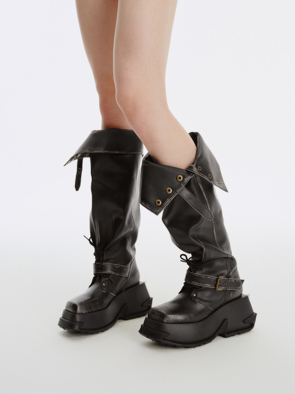 ARTEMIS Sculptural Platform OTK Boots Black