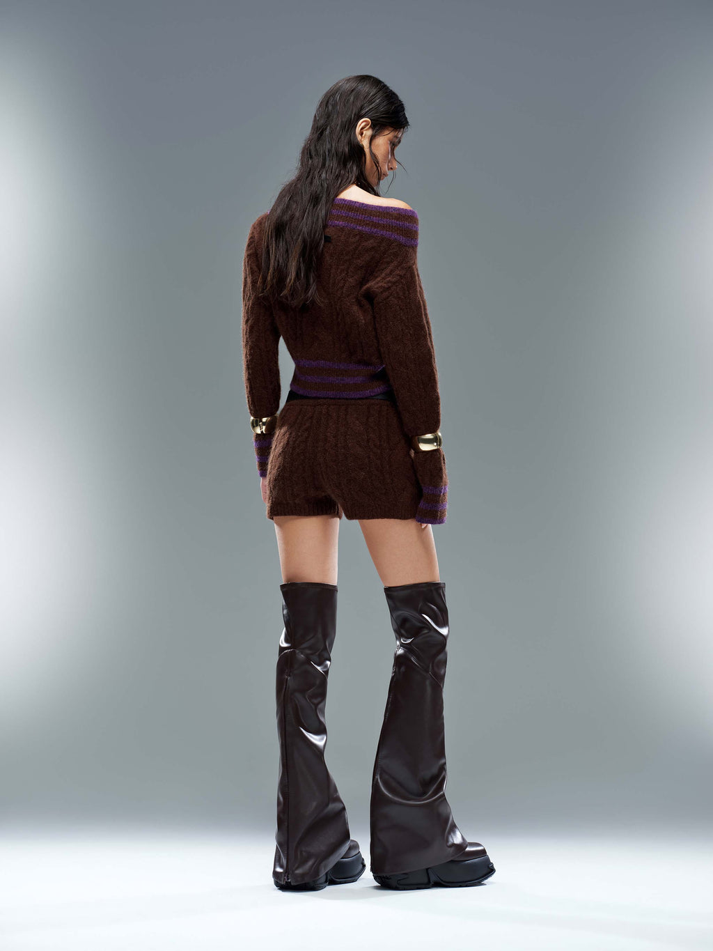 MOIRA Overknee-Stiefel mit Plateau und Karoeinsatz Schokoladenbraun
