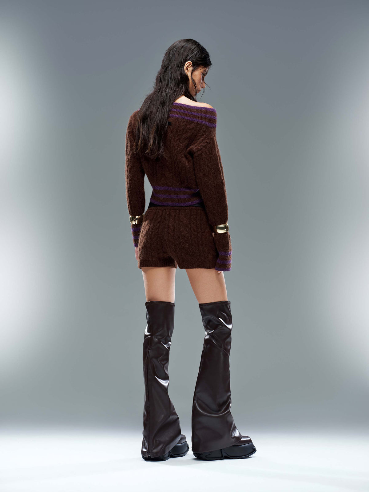 MOIRA Overknee-Stiefel mit Plateau und Karoeinsatz Schokoladenbraun