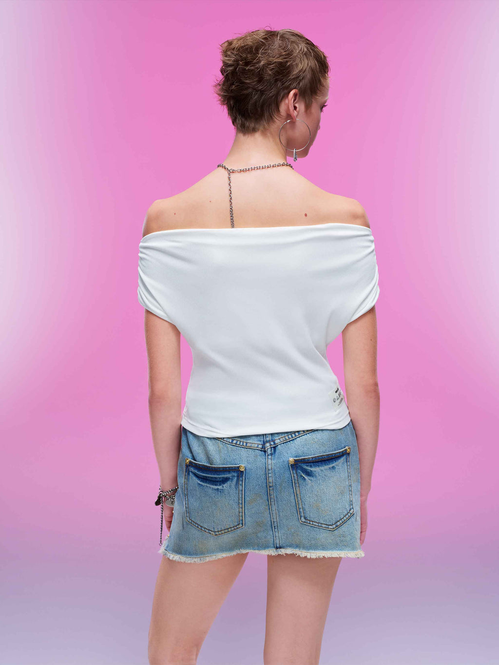 Ruched Tie Off-Shoulder Top White