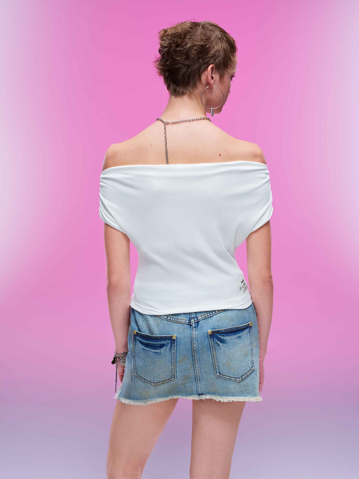 Ruched Tie Off-Shoulder Top White