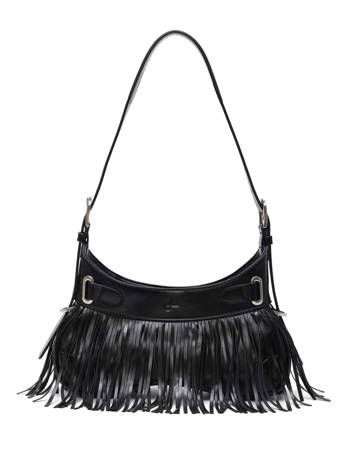 MAIA Schultertasche mit Schnalle und Fransen, Schwarz