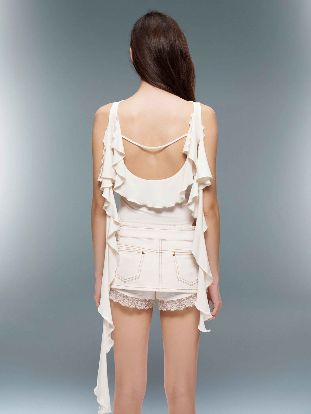 Ruffle Boat-Neck Bodysuit Ivory White