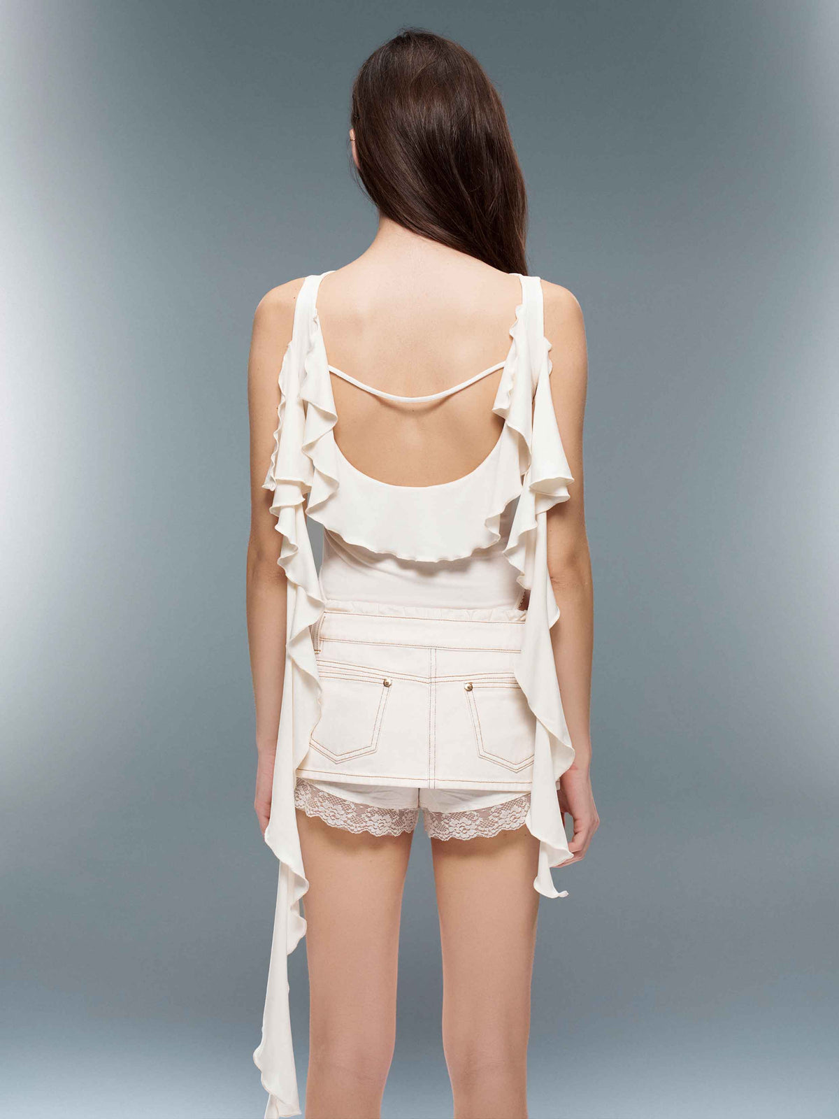 Ruffle Boat-Neck Bodysuit Ivory White
