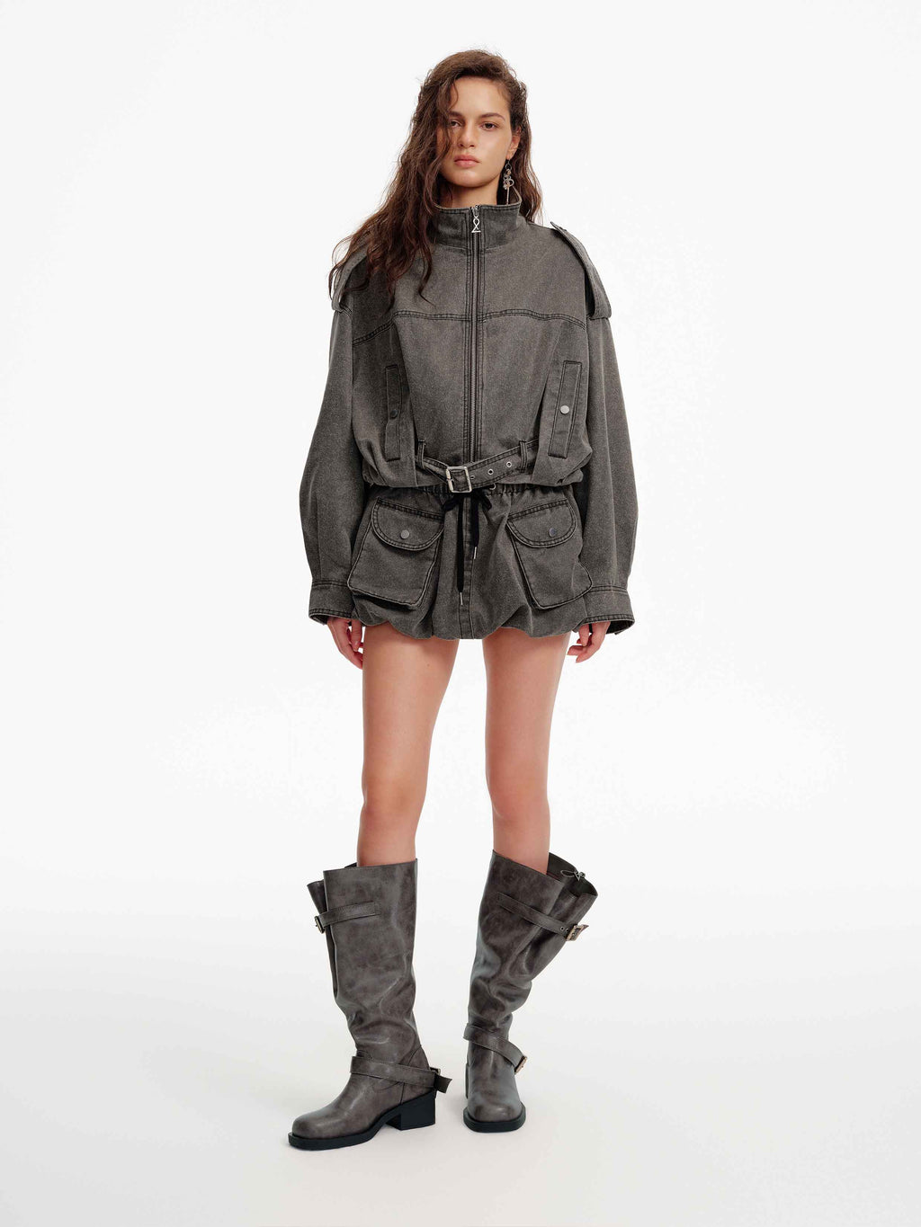 Detachable Cargo Bubble Skort Washed Gray