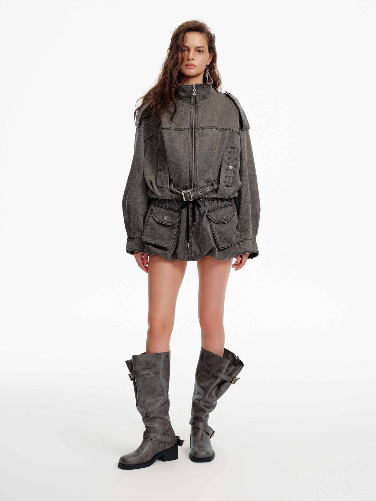 Detachable Cargo Bubble Skort Washed Gray
