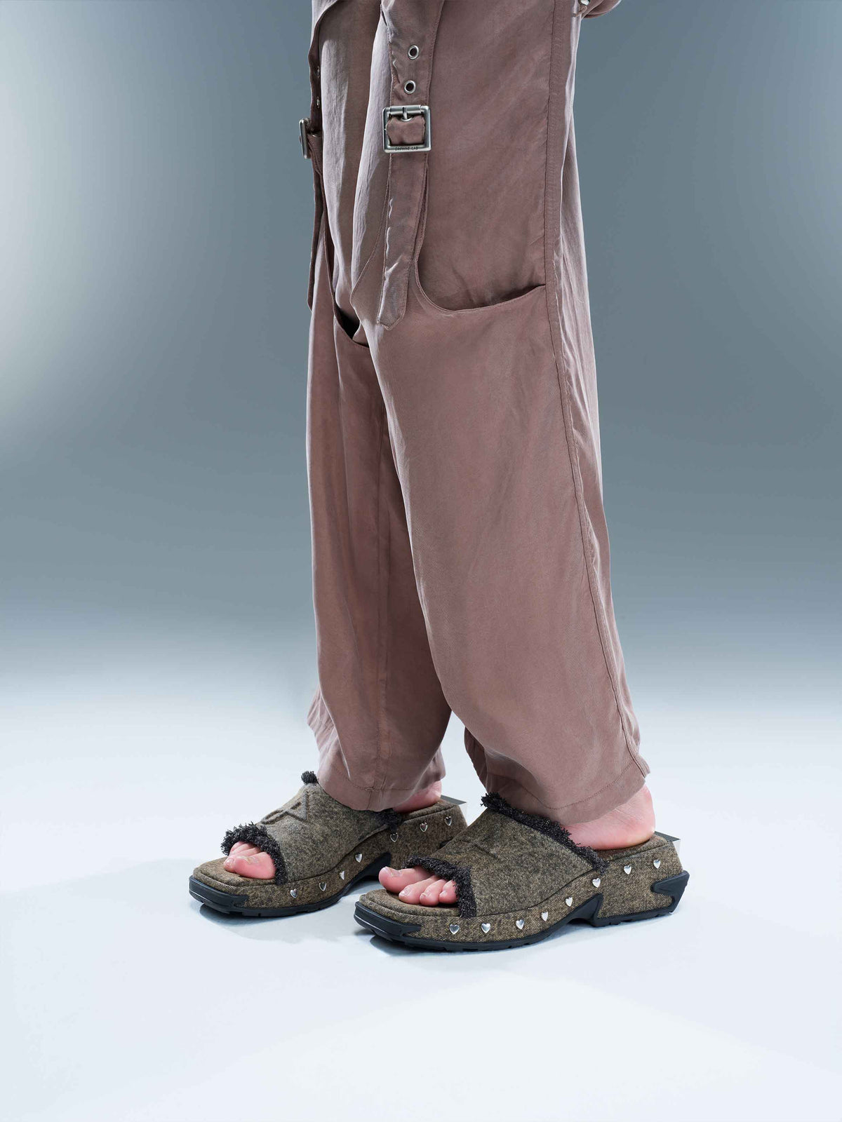 Cutout Buckle Straight-Leg Pants Taupe Brown