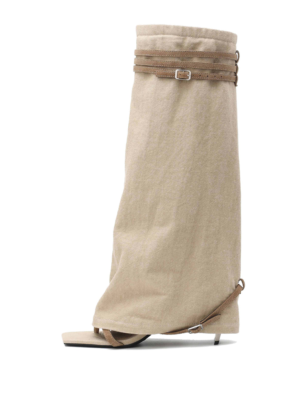 IDA Denim Toe-Ring Knee-High Boots Light Khaki