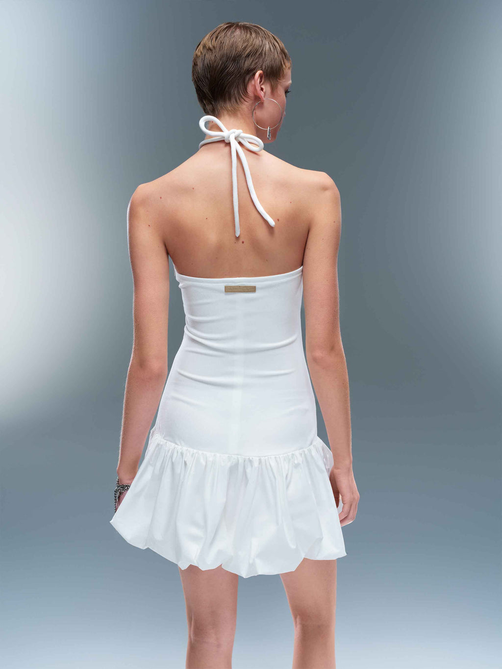 Ruched Halter Bubble Mini Dress White