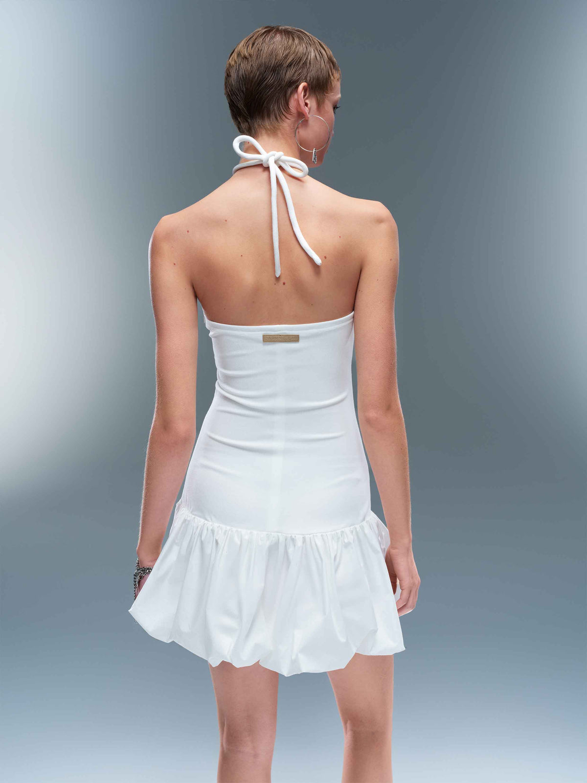 Ruched Halter Bubble Mini Dress White