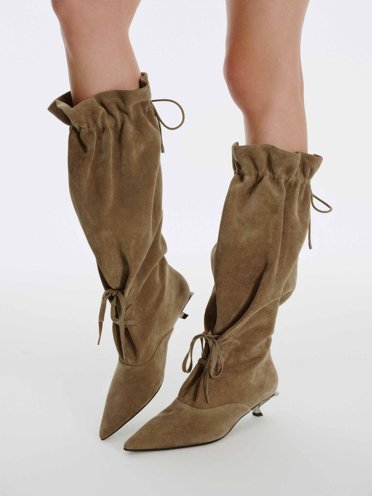 IANTHE Drawstring Knee-High Boots Khaki Brown