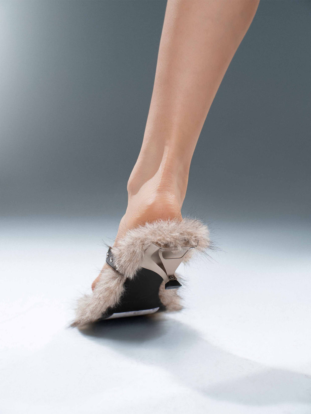 VESTA Fur Studded Opener Heel Thong Sandals Black