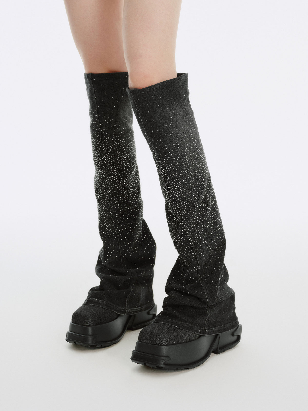 CASSIOPEIA Crystal Platform Gaiter OTK Boots Black Denim