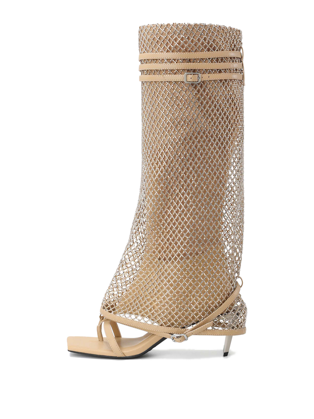 IDA Shiny Crystal Knee-High Boots Apricot Beige