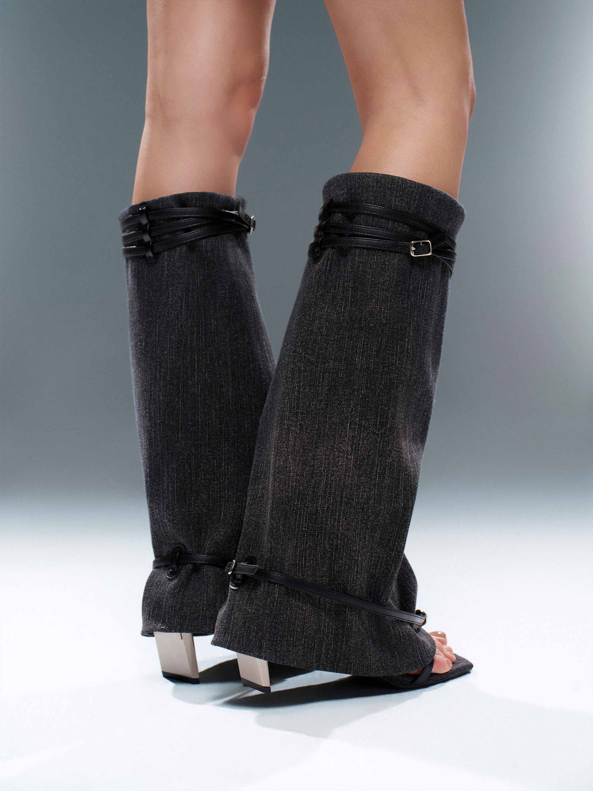 IDA Jeans-Zehenring-Kniestiefel Schwarz