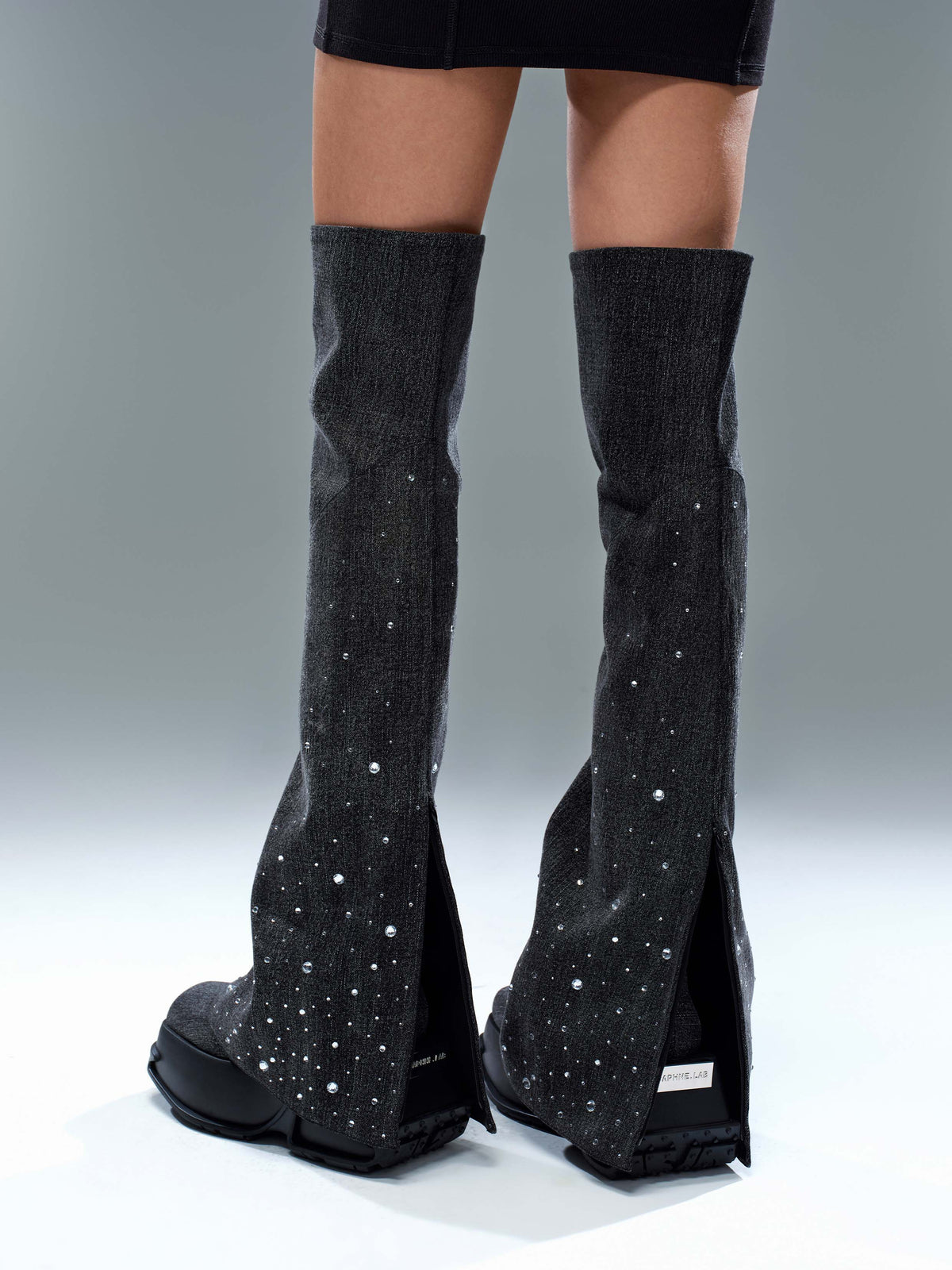 SELENE Crystal Embellished OTK Boots Black