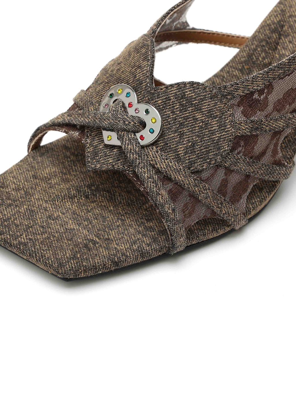 PHILOTES Lace Heart Opener Heel Sandals Mahogany Brown
