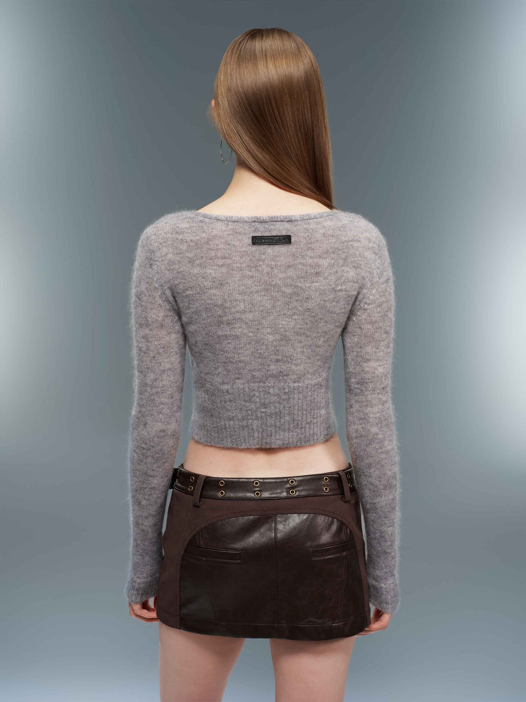 Mohair Cutout V-Neck Knit Cardigan Gray