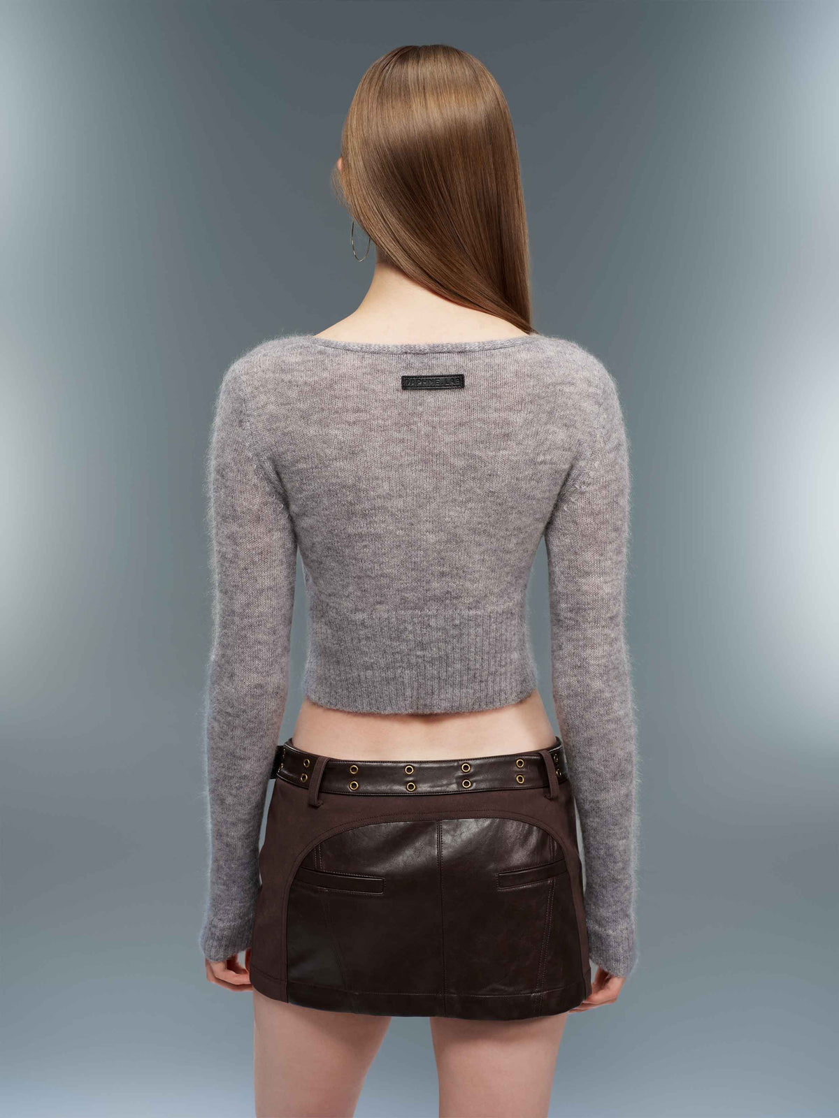 Mohair Cutout V-Neck Knit Cardigan Gray