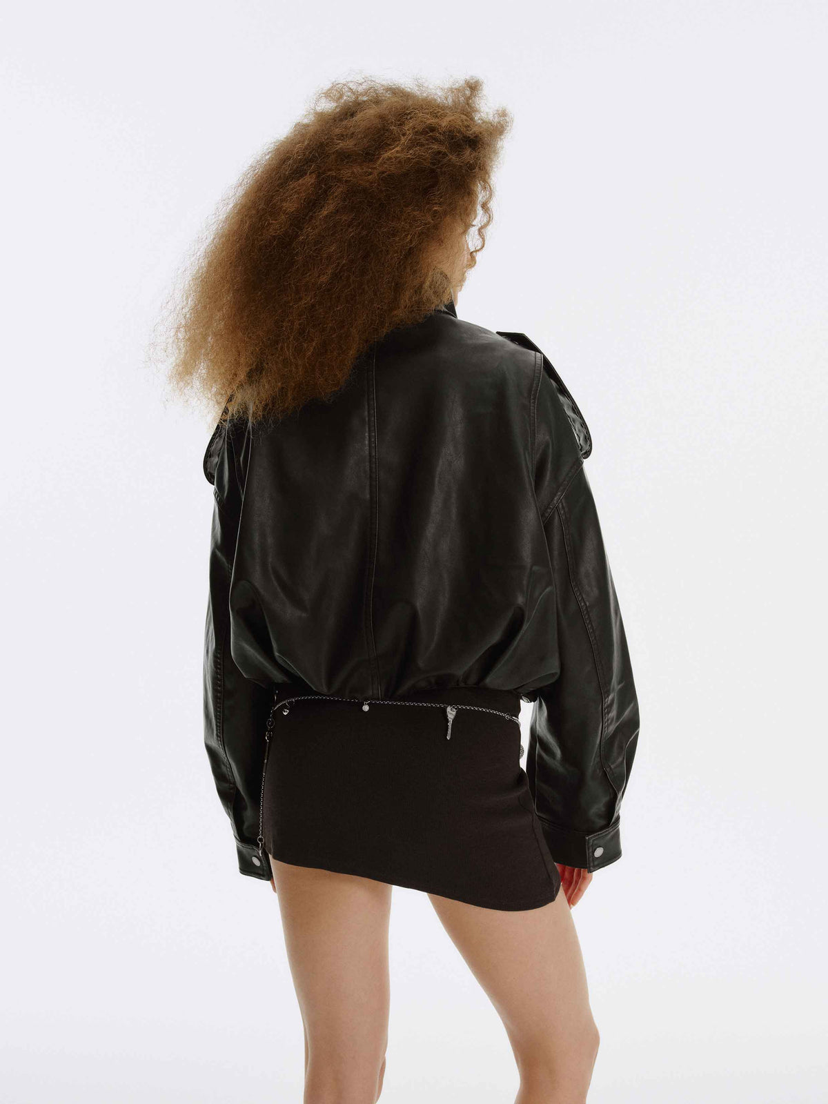 Washed Belted Cropped Moto Jacket Black