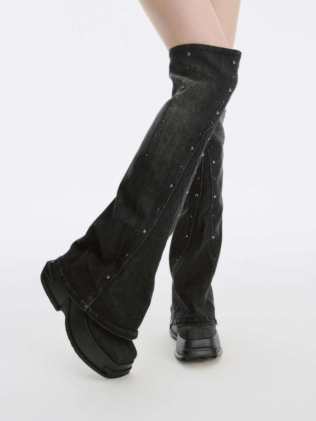 CALLIOPE Studded Platform Gaiter OTK Boots Black Denim