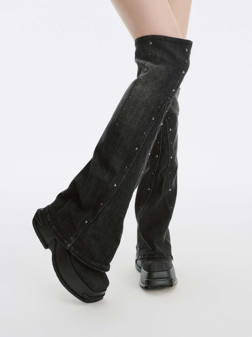 CALLIOPE Studded Platform Gaiter OTK Boots Black Denim