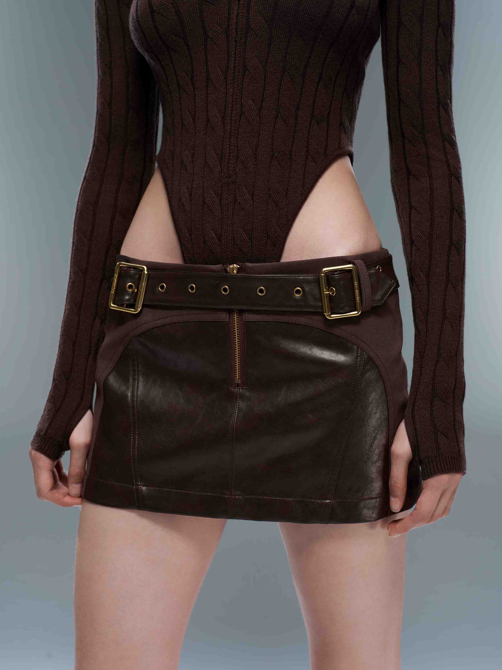 Double-Buckle Low-Rise Panelled Mini Skirt