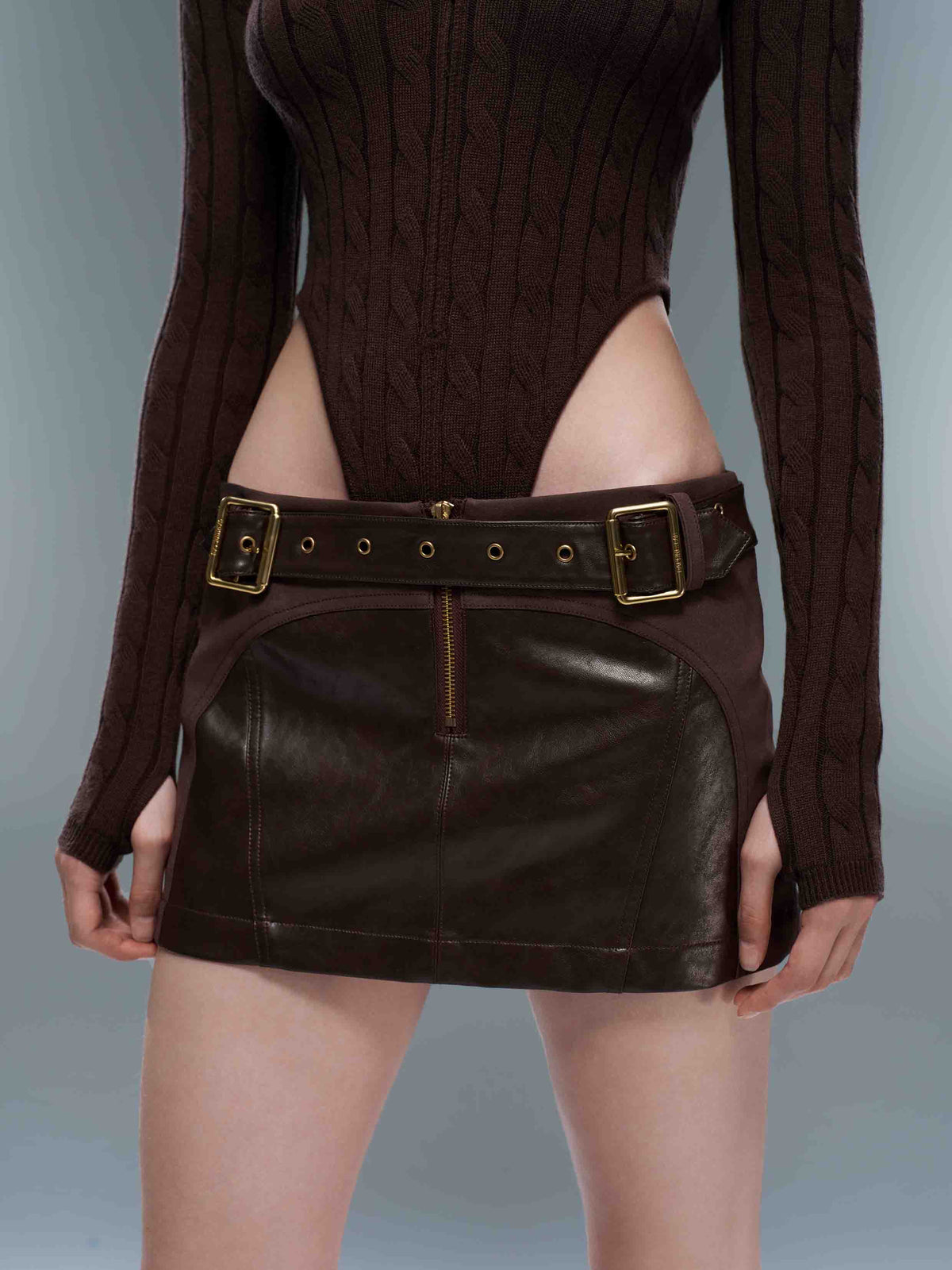 Double-Buckle Low-Rise Panelled Mini Skirt