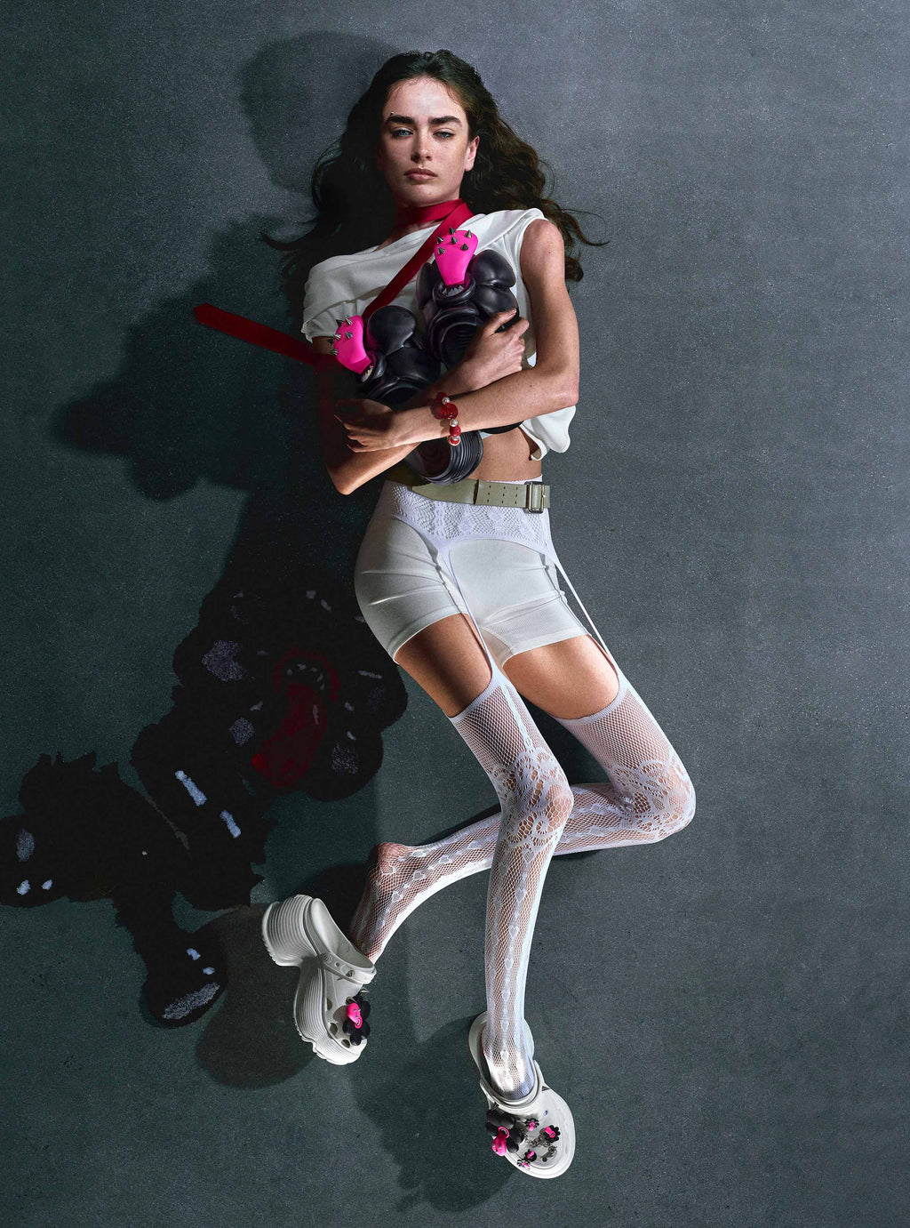 Daphne.Lab x BIGFAN | Tongue-Out Flower Platform Clogs White
