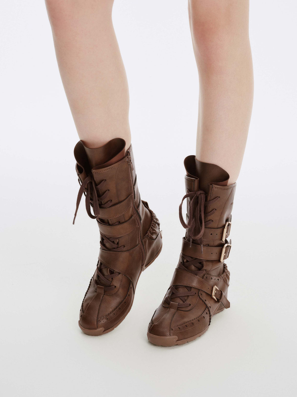 MEDEA Buckle Strap High Ankle Boxing Boots Cocoa Brown